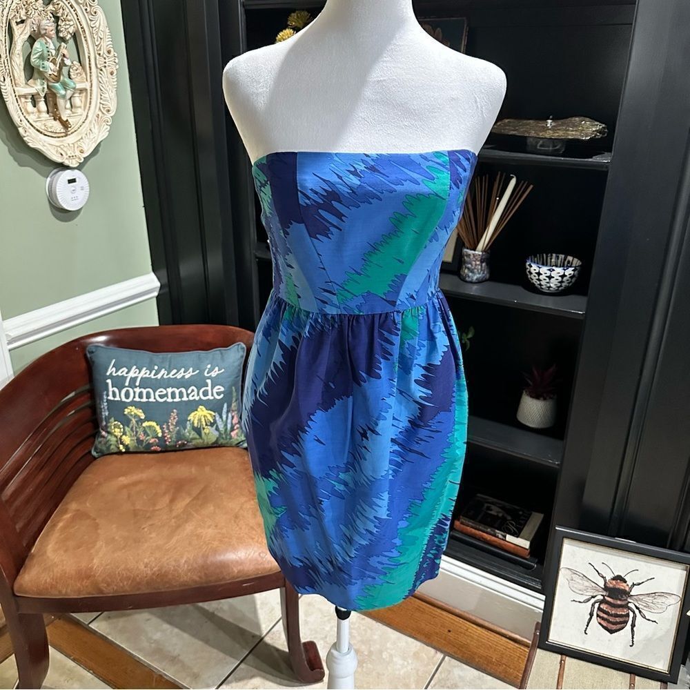 Shoshanna Blue Watercolor Strapless Dress Size 2